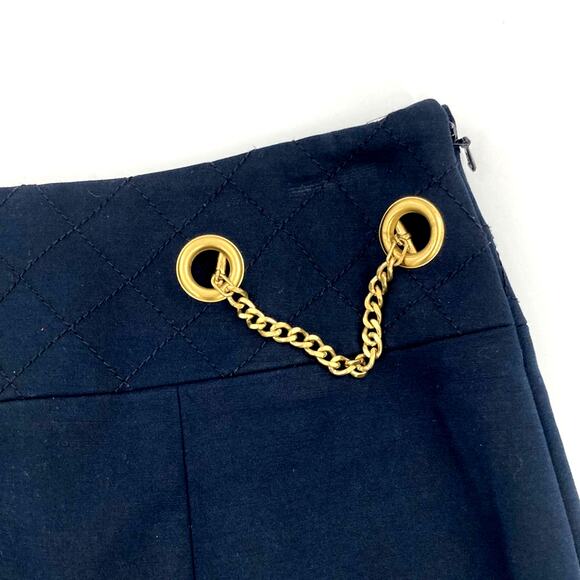 Worth Women's Navy Blue Gold Chain Cotton Pencil Skirt Size 4 - Picture 2 of 10